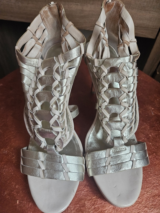 Cole Haan Shoes - Cole Haan Silver Braided Leather High-Heel Sandals Size 10 Nikeair Comfartable